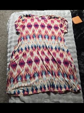 Bobbie Brooks Pink Teal, Geographic Dress -Midi Dress, Pockets.